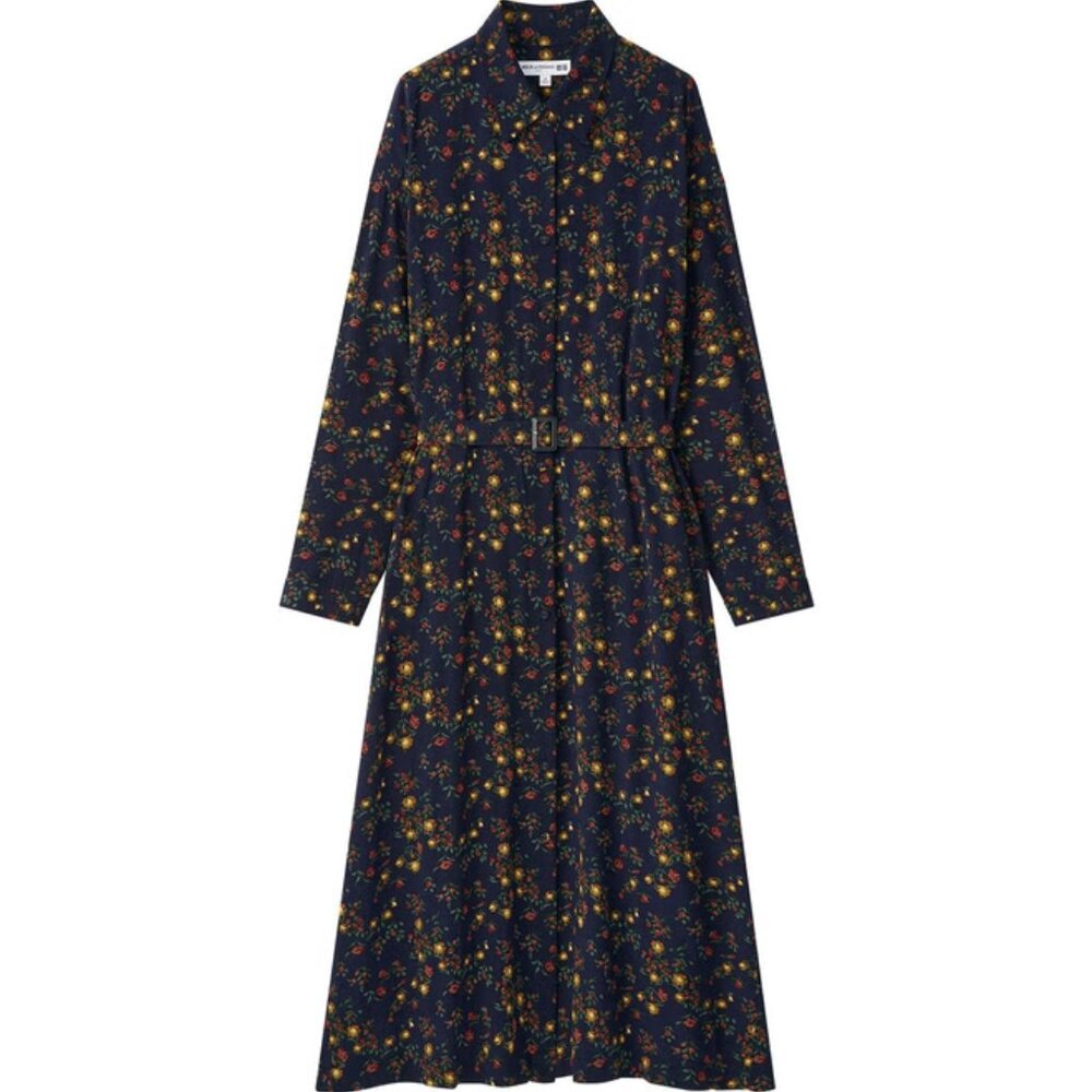 Uniqlo x Ines de la Fressange Rayon Printed Long Sleeve Shirt Dress XXS